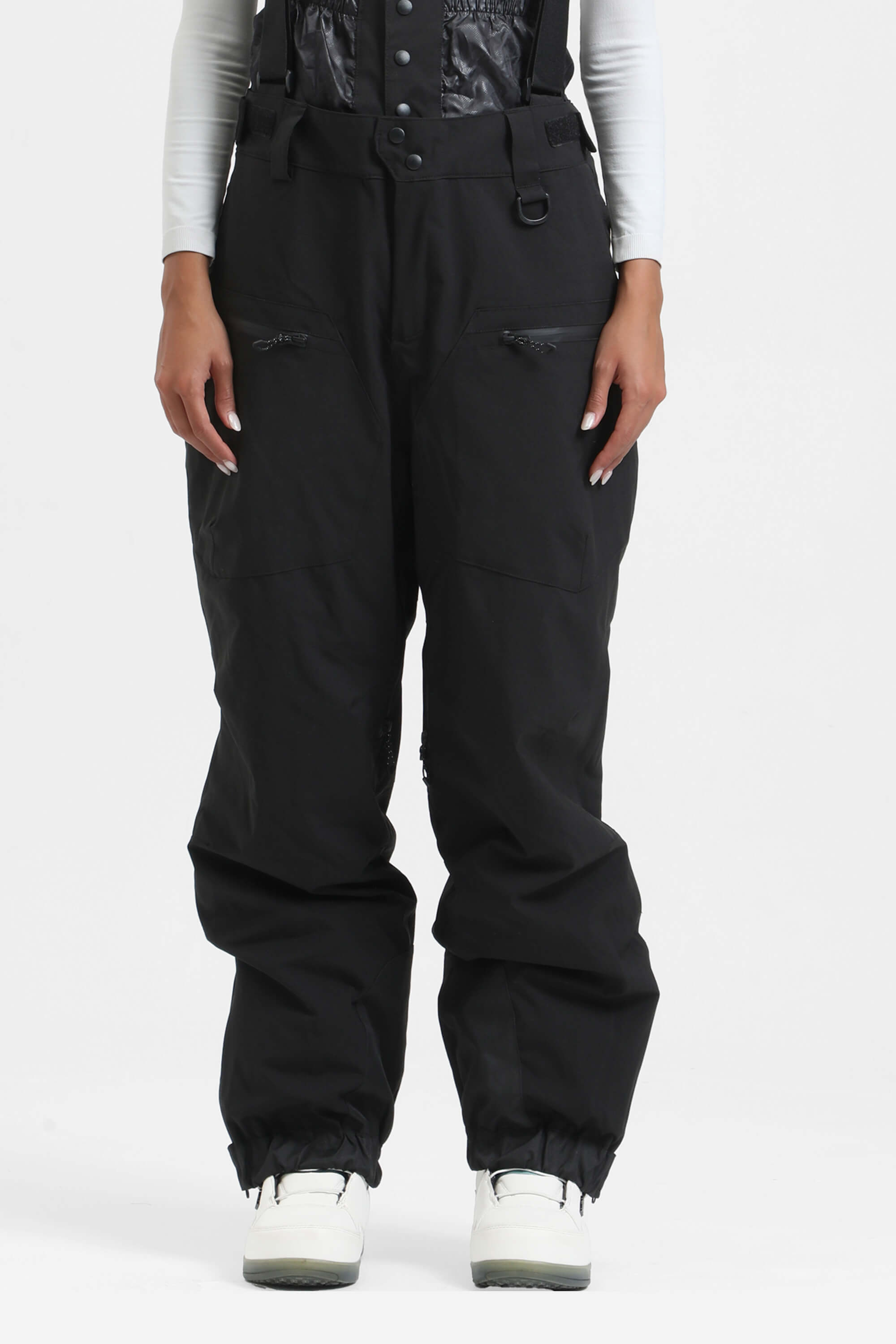 Women's Coffee Insulated Baggy Ski Pants With Detachable Suspenders Snow Pants