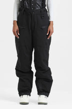 Women's Neon Red Insulated Baggy Ski Pants With Detachable Suspenders Snow Pants