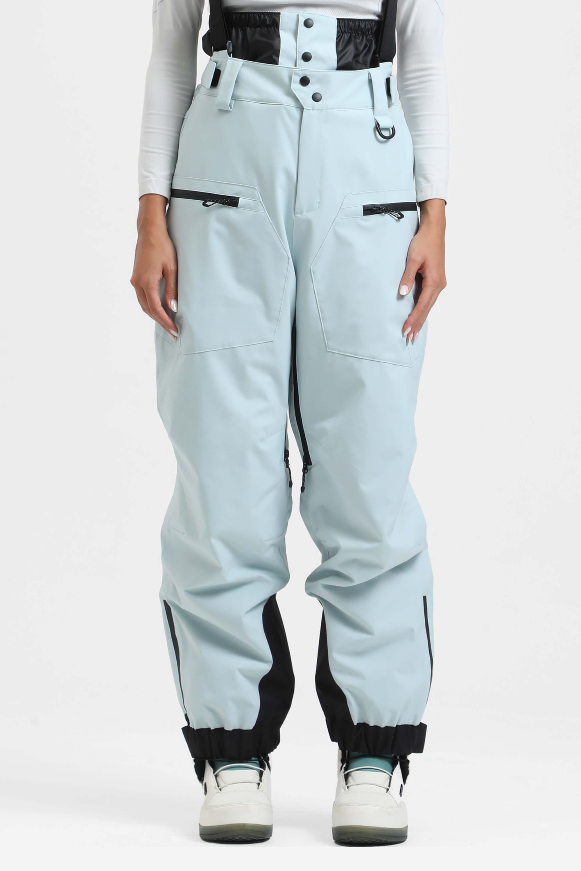 Women's Neon Red Insulated Baggy Ski Pants With Detachable Suspenders Snow Pants