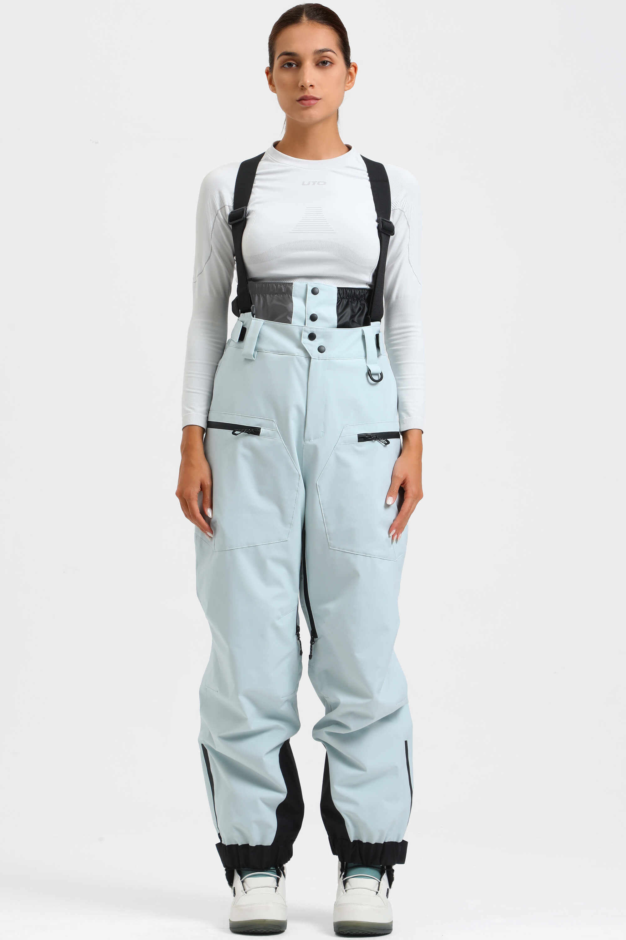 Women's Neon Red Insulated Baggy Ski Pants With Detachable Suspenders Snow Pants