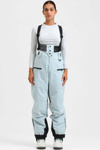 Women's Pink Insulated Baggy Ski Pants With Detachable Suspenders Snow Pants