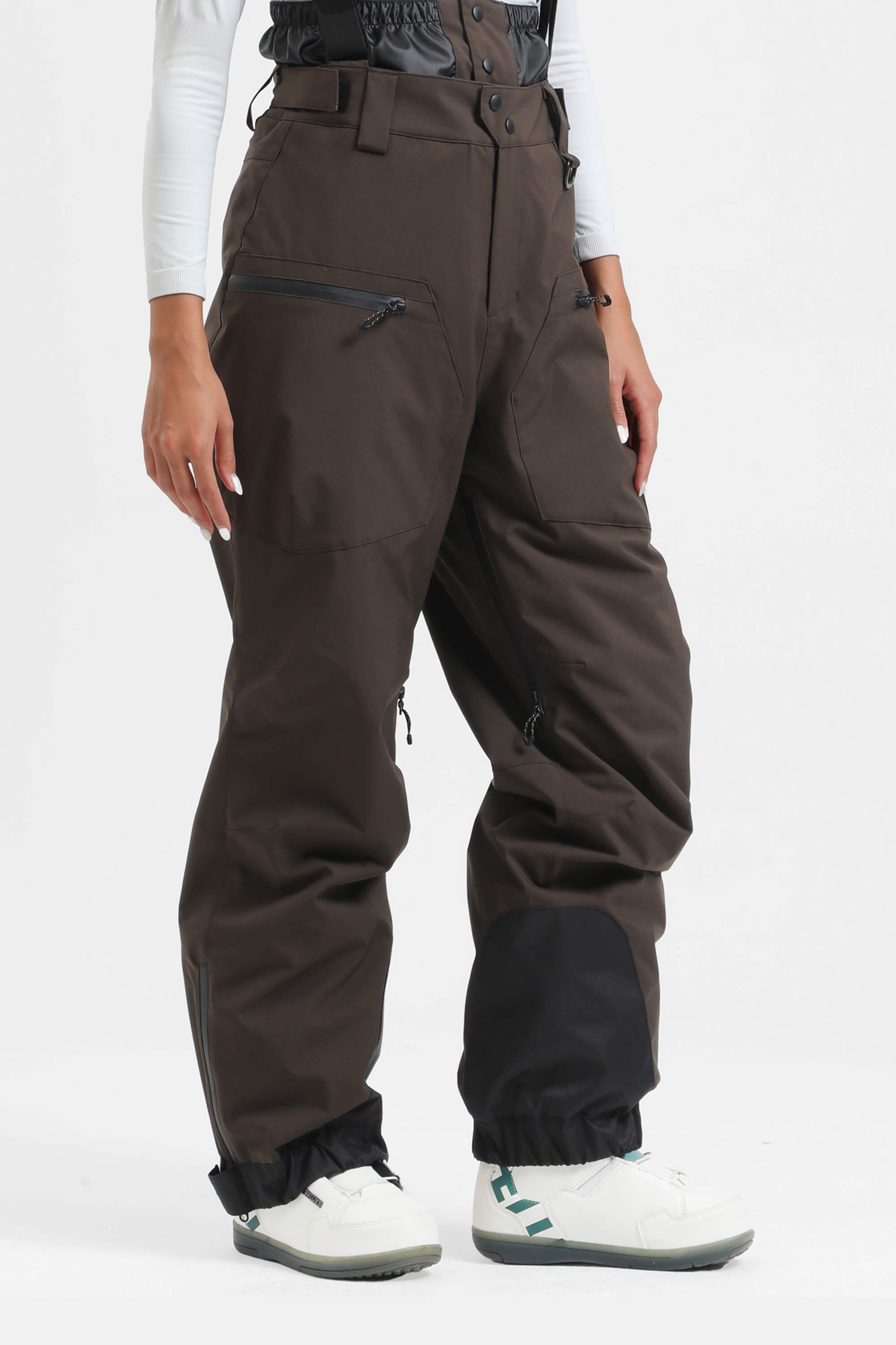 Women's Coffee Insulated Baggy Ski Pants With Detachable Suspenders Snow Pants Main image