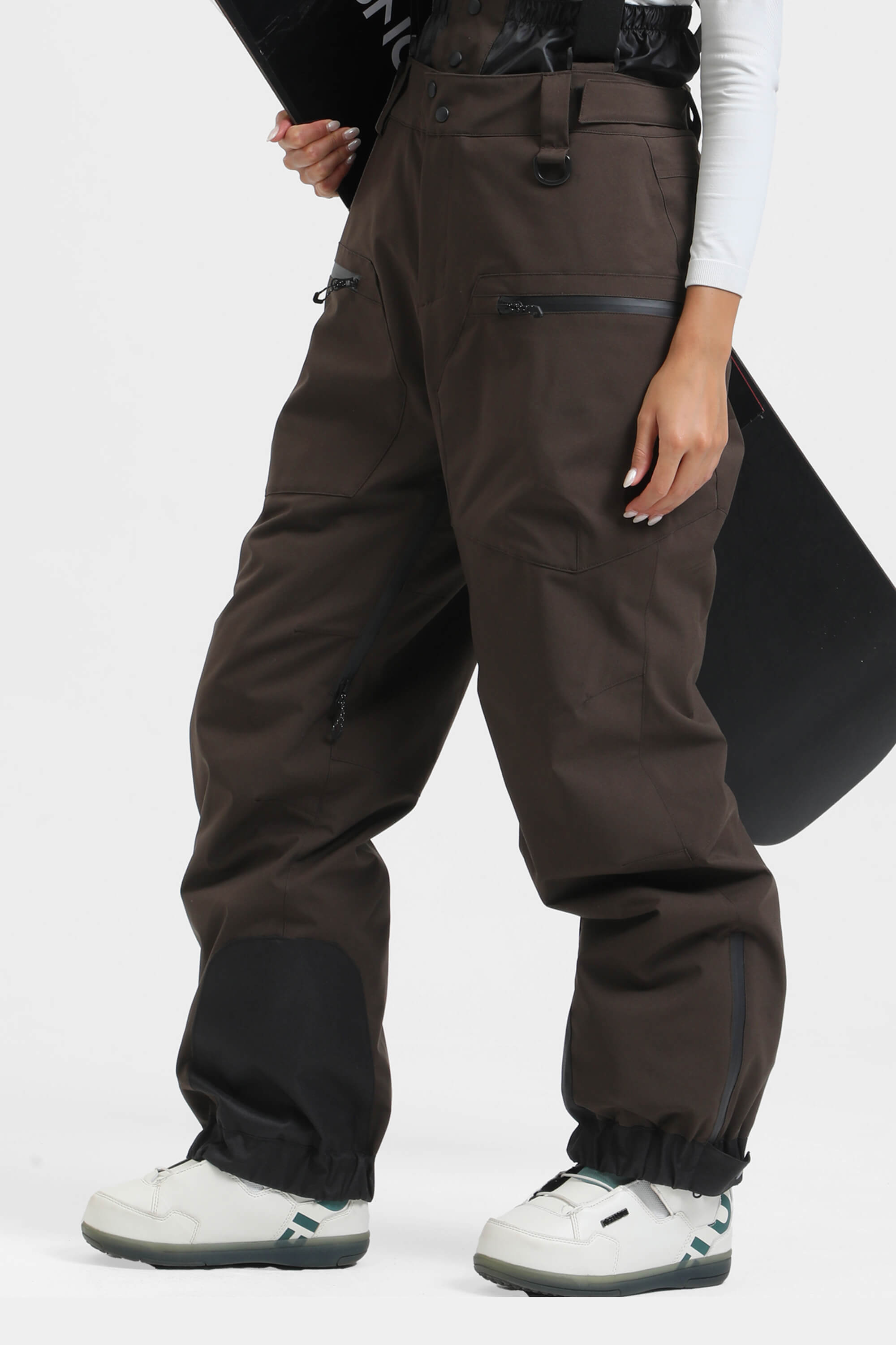 Women's Neon Red Insulated Baggy Ski Pants With Detachable Suspenders Snow Pants