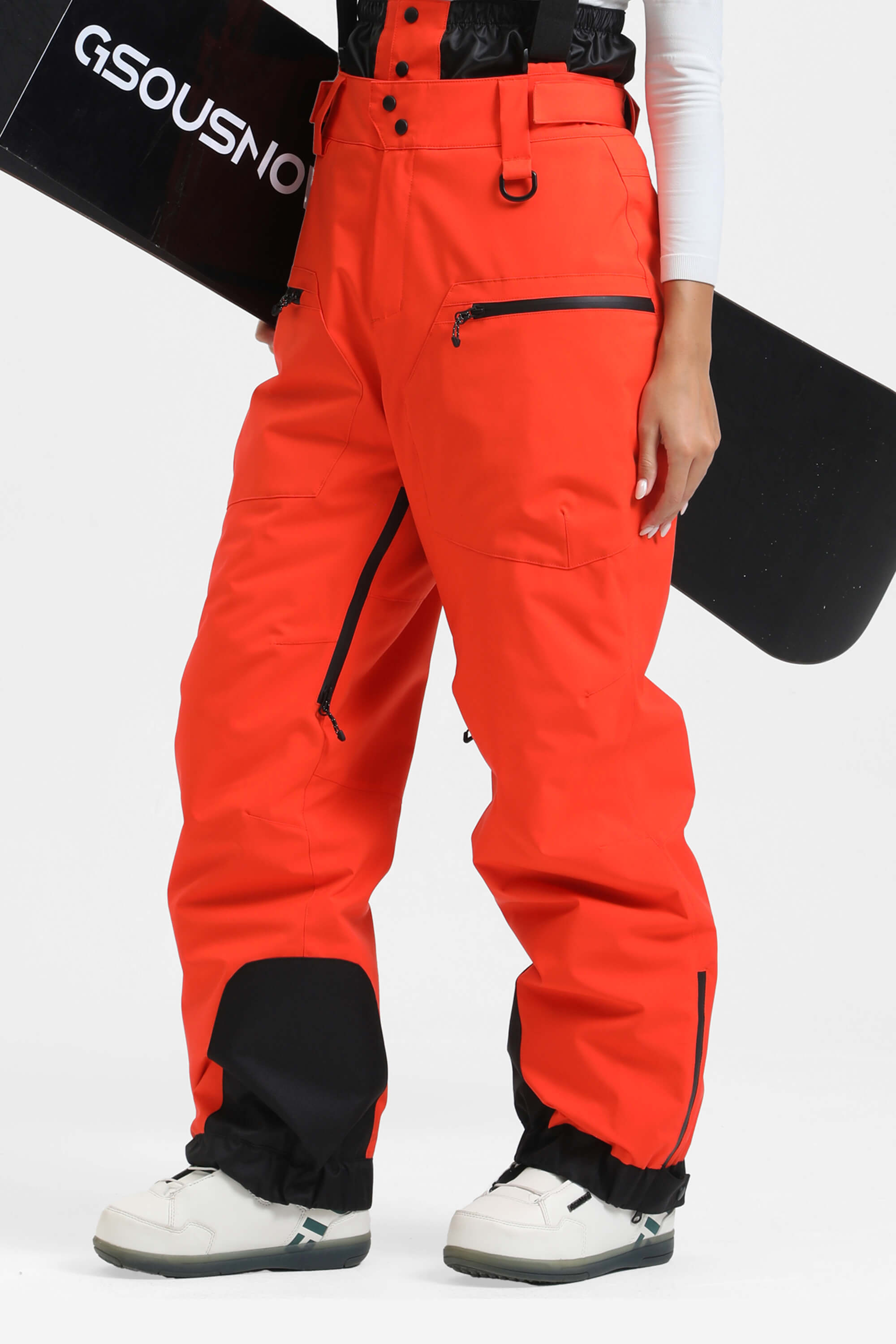 Women's Neon Red Insulated Baggy Ski Pants With Detachable Suspenders Snow Pants Main image