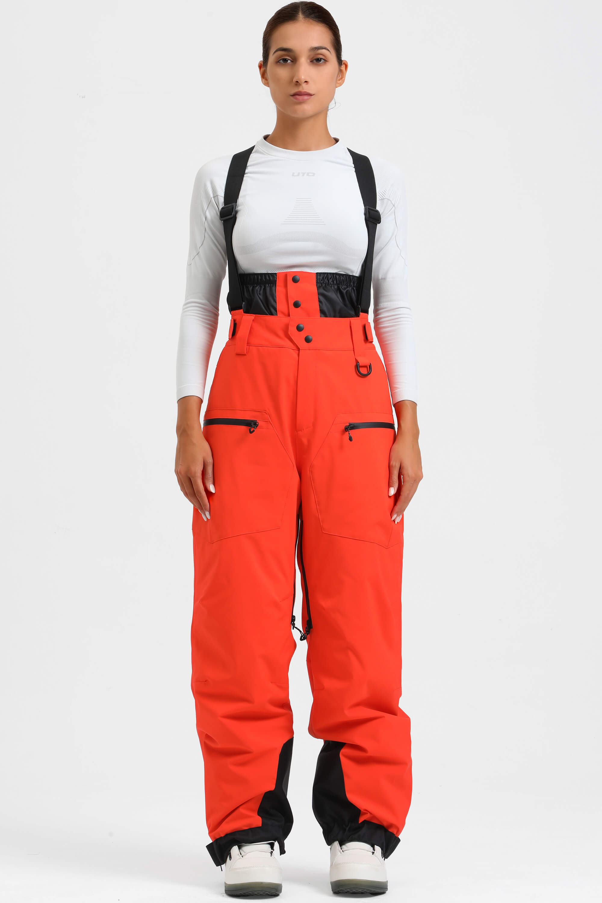 Women's Neon Red Insulated Baggy Ski Pants With Detachable Suspenders Snow Pants Secondary image