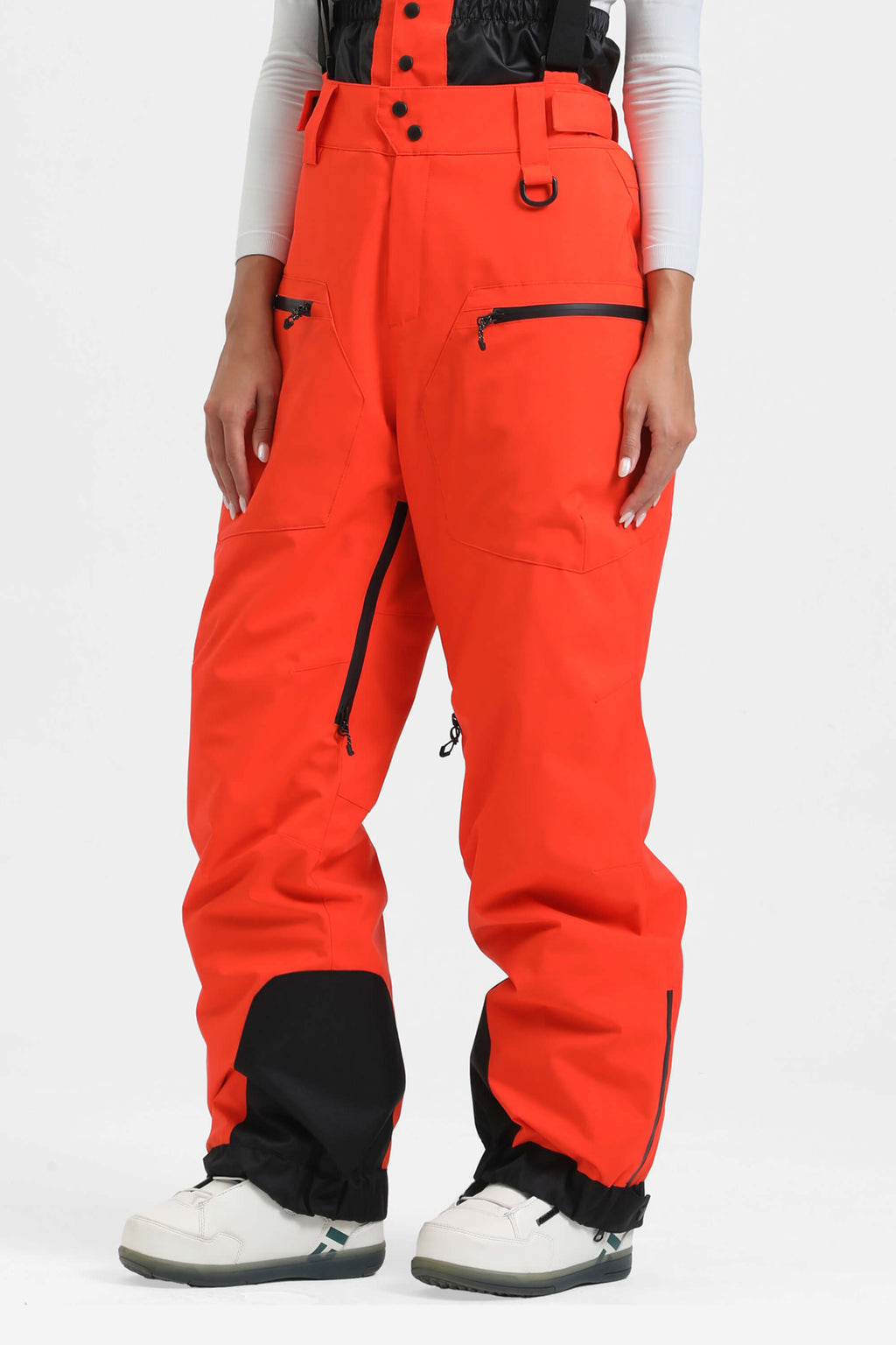 Women's Coffee Insulated Baggy Ski Pants With Detachable Suspenders Snow Pants