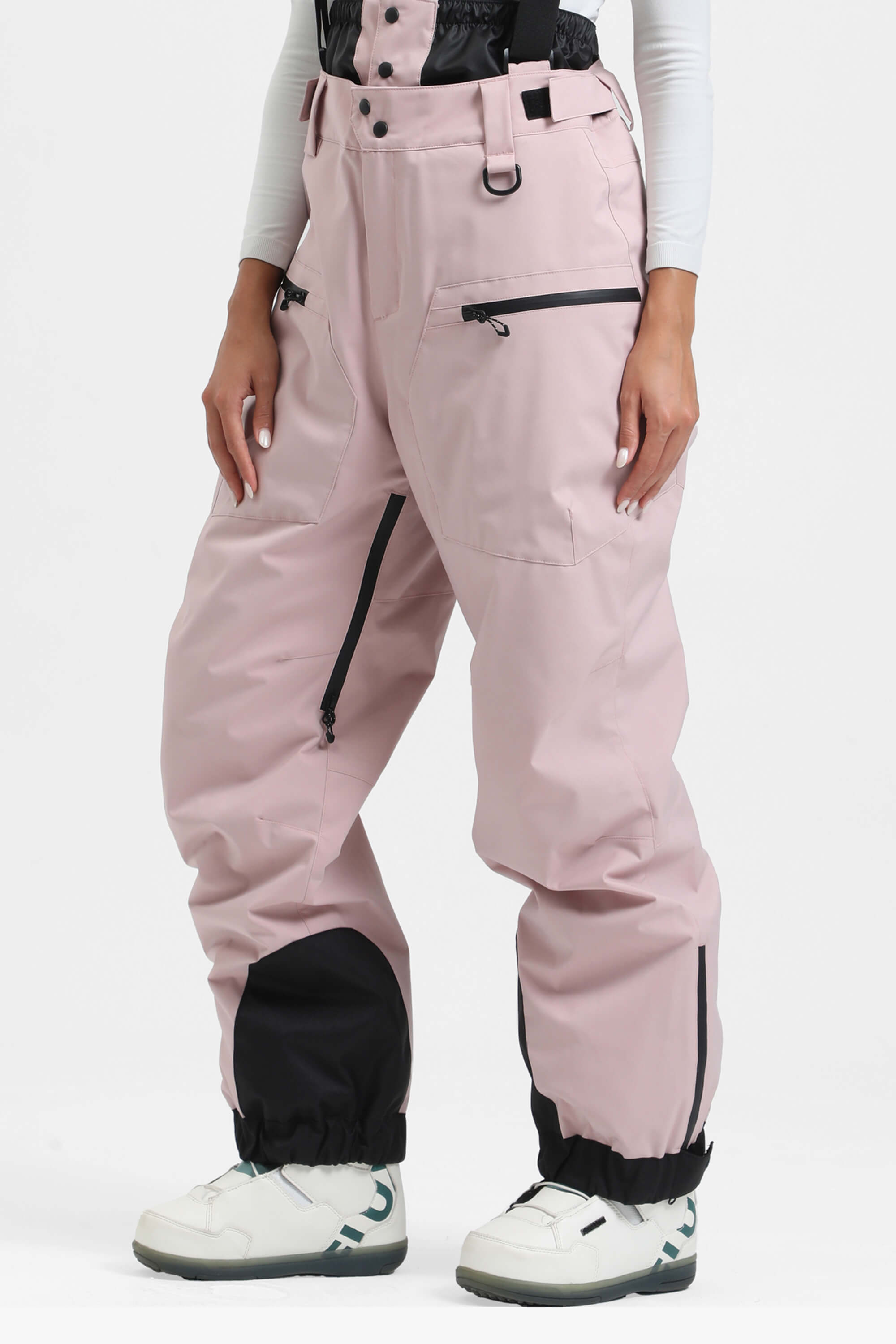 Women's Pink Insulated Baggy Ski Pants With Detachable Suspenders Snow Pants Main image