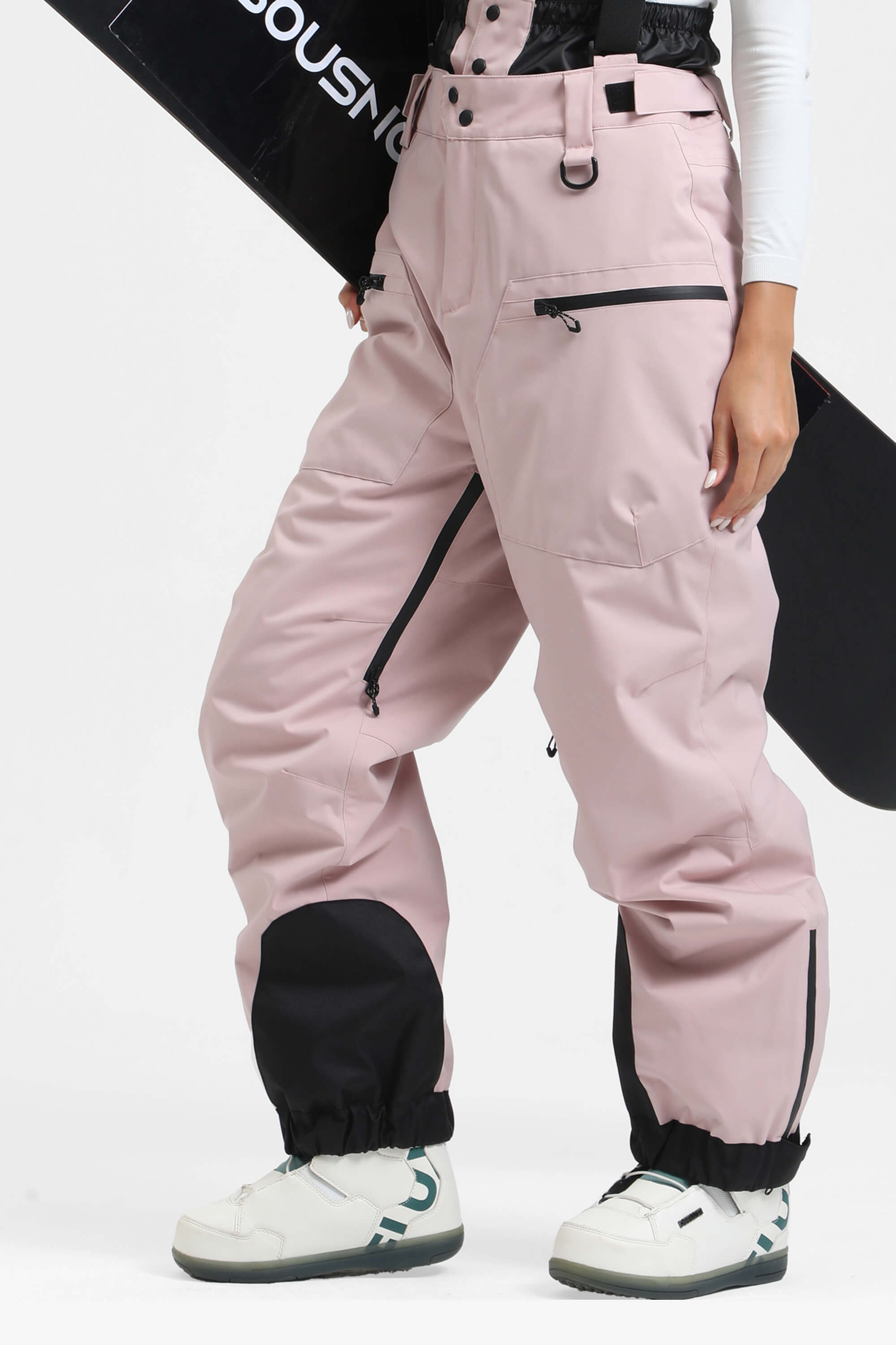 Women's Lavender Insulated Baggy Ski Pants With Detachable Suspenders Snow Pants