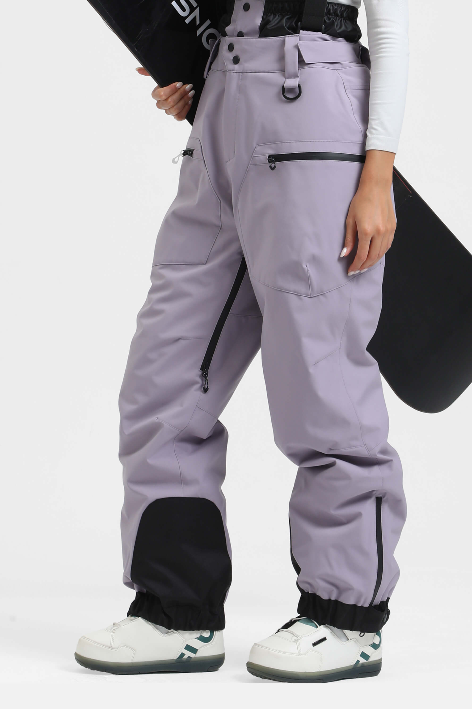 Women's Neon Red Insulated Baggy Ski Pants With Detachable Suspenders Snow Pants