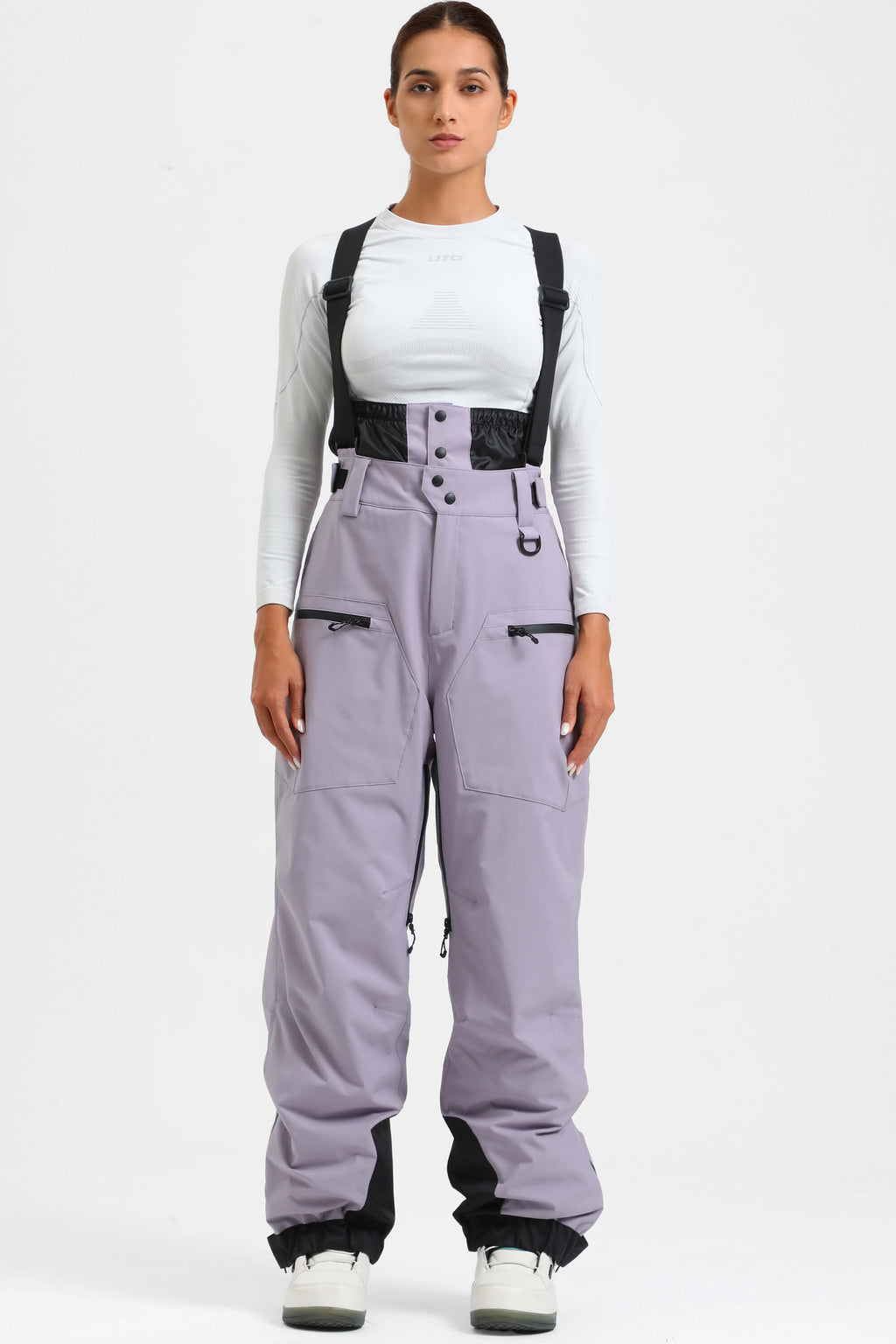 Women's Rose Insulated Baggy Ski Pants With Detachable Suspenders Snow Pants