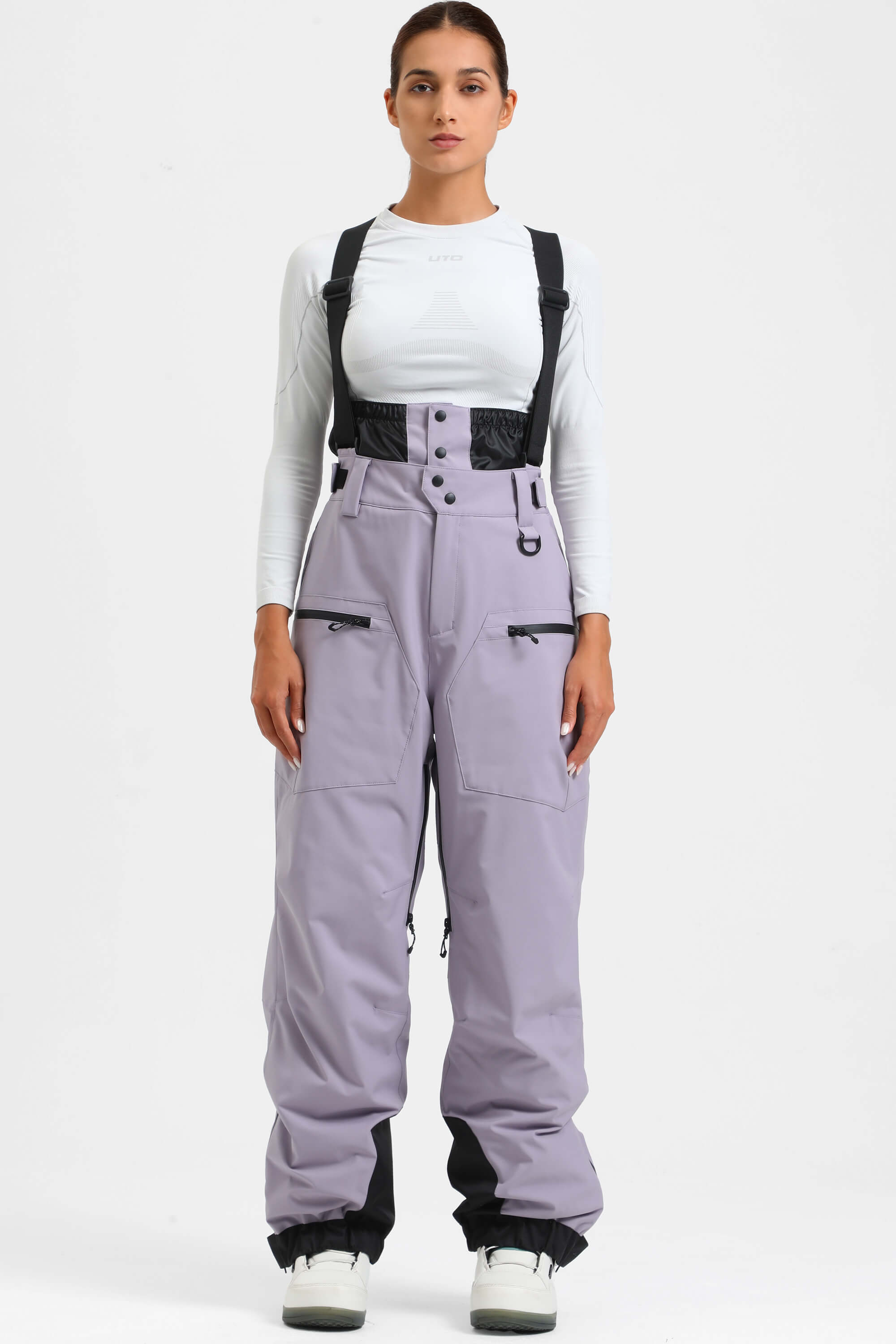Women's Lavender Insulated Baggy Ski Pants With Detachable Suspenders Snow Pants Secondary image