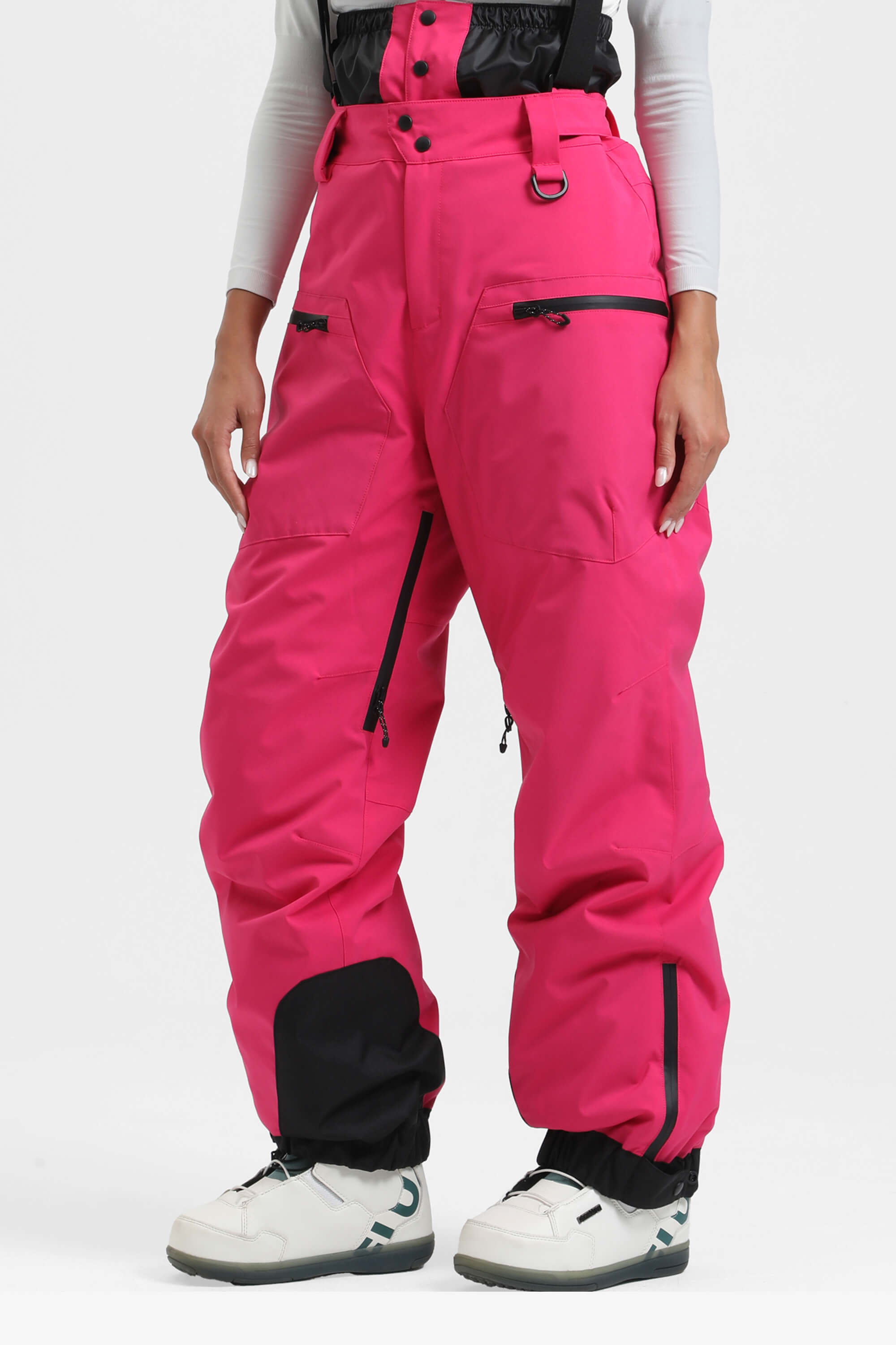 Women's Rose Insulated Baggy Ski Pants With Detachable Suspenders Snow Pants