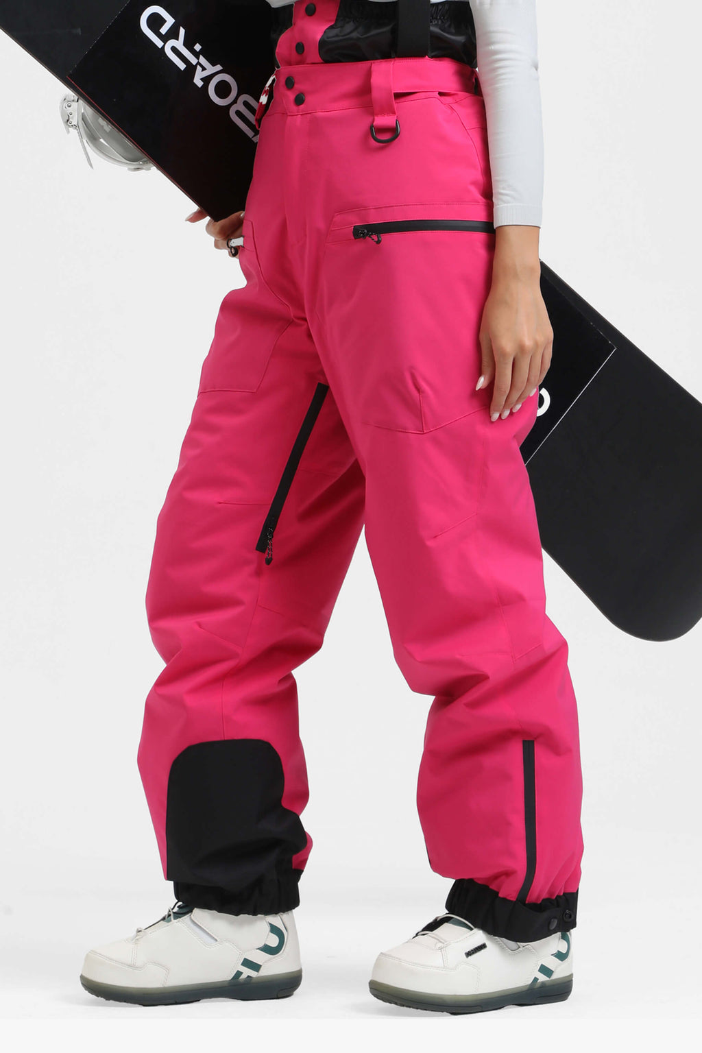 Women's Neon Red Insulated Baggy Ski Pants With Detachable Suspenders Snow Pants