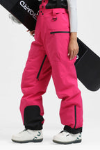 Women's Pink Insulated Baggy Ski Pants With Detachable Suspenders Snow Pants