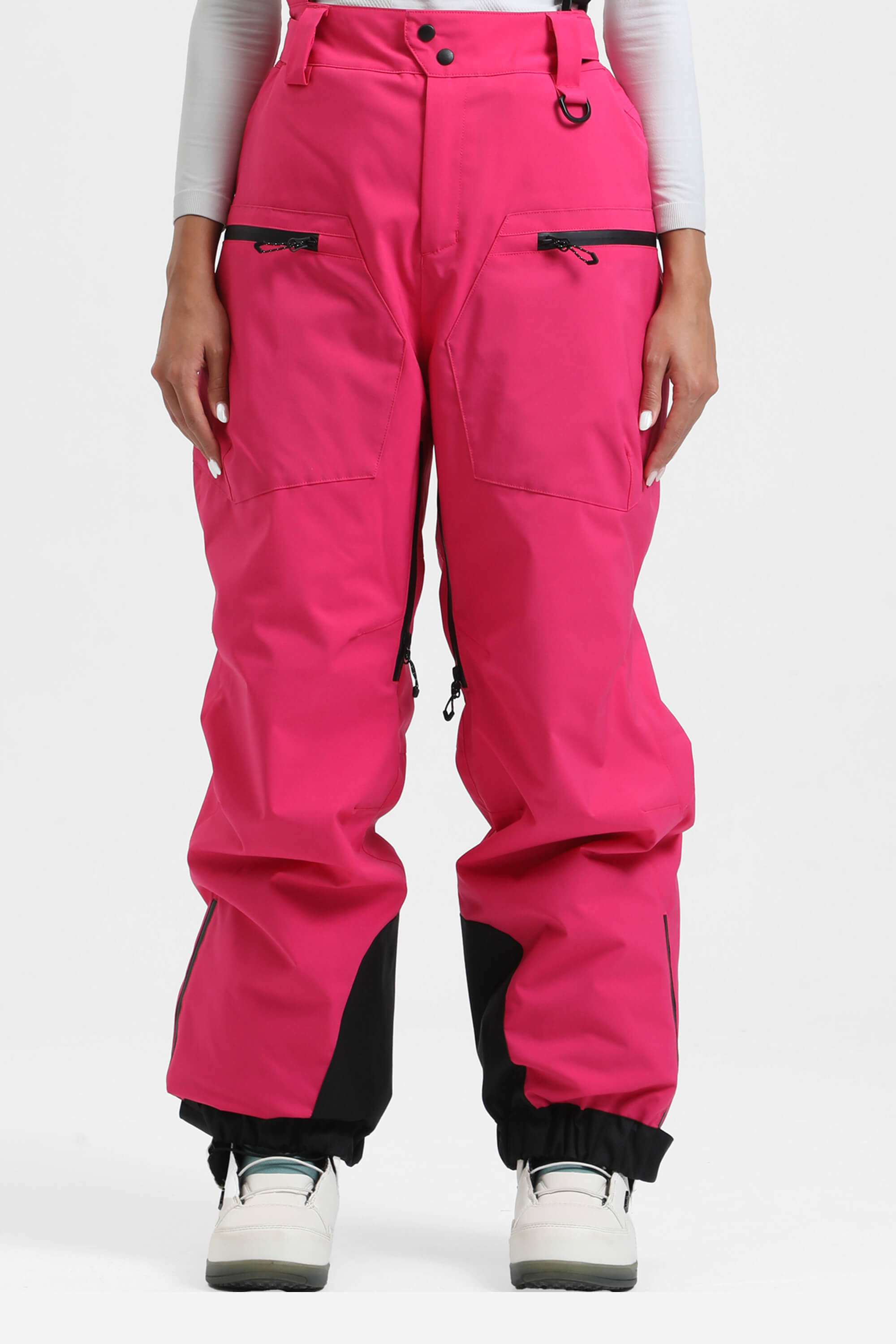 Women's Rose Insulated Baggy Ski Pants With Detachable Suspenders Snow Pants