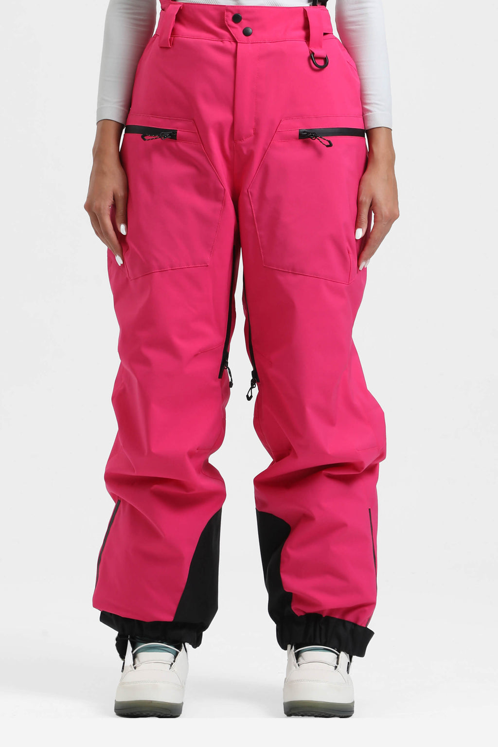 Women's Neon Red Insulated Baggy Ski Pants With Detachable Suspenders Snow Pants