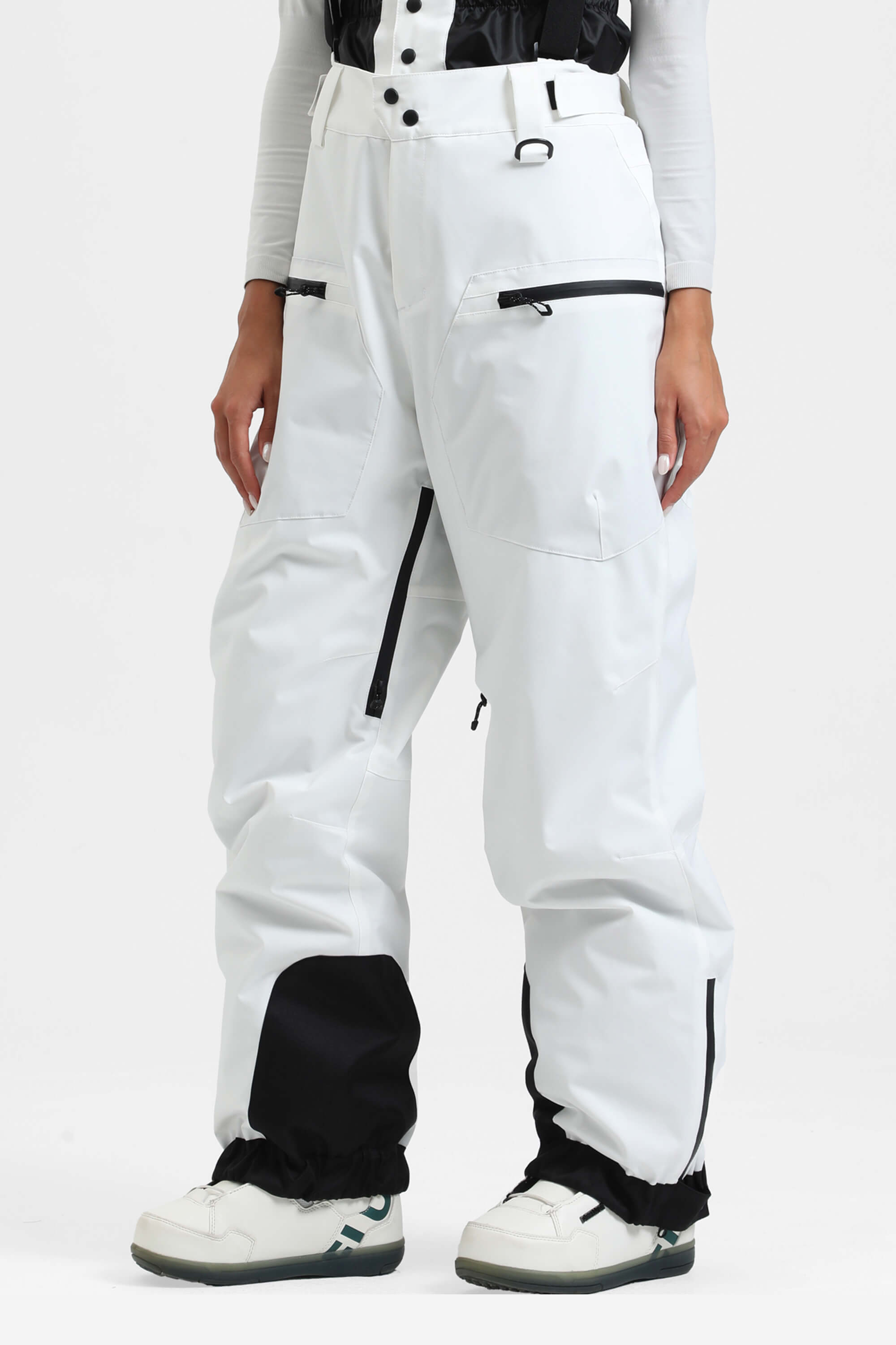 Women's Pink Insulated Baggy Ski Pants With Detachable Suspenders Snow Pants