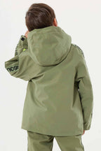 Kids' Army Green Sporty Logo Tape Waterproof Insulated Snow Jacket