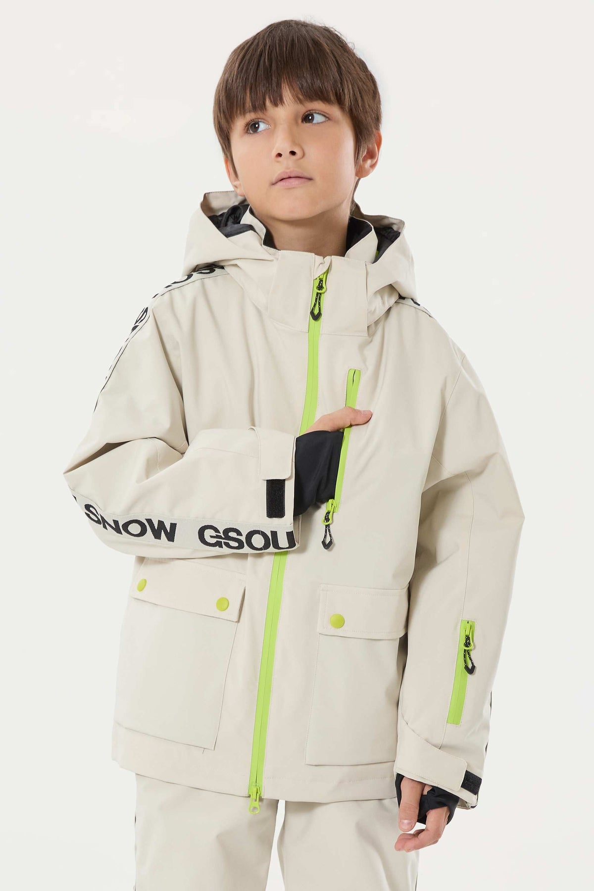 Kids' Navy Blue Sporty Logo Tape Waterproof Insulated Snow Jacket