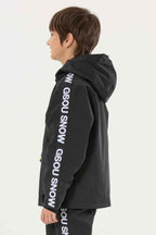Kids' Black Sporty Logo Tape Waterproof Insulated Snow Jacket
