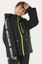 Kids' Black Sporty Logo Tape Waterproof Insulated Snow Jacket