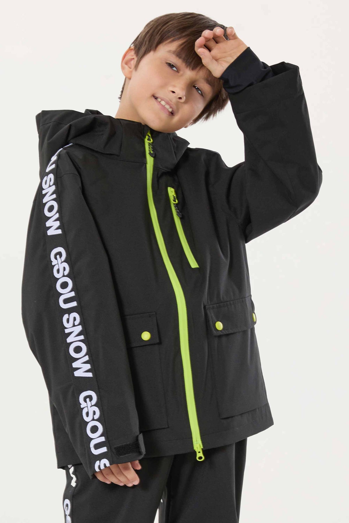 Kids' Navy Blue Sporty Logo Tape Waterproof Insulated Snow Jacket