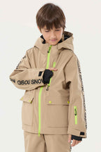 Kids' Navy Blue Sporty Logo Tape Waterproof Insulated Snow Jacket