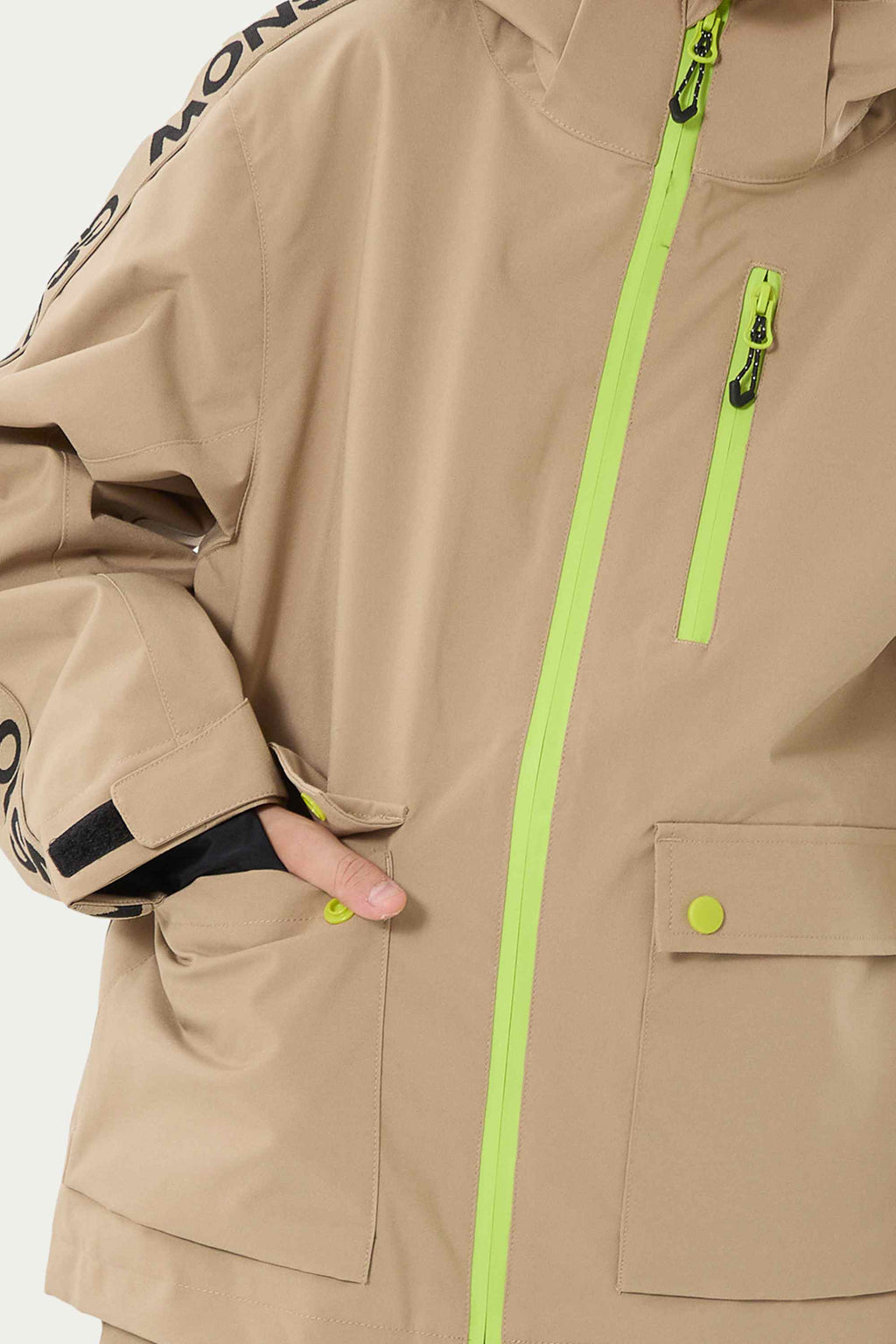 Kids' Khaki Waterproof Insulated Snowboard Jacket  With Contrast Zippers