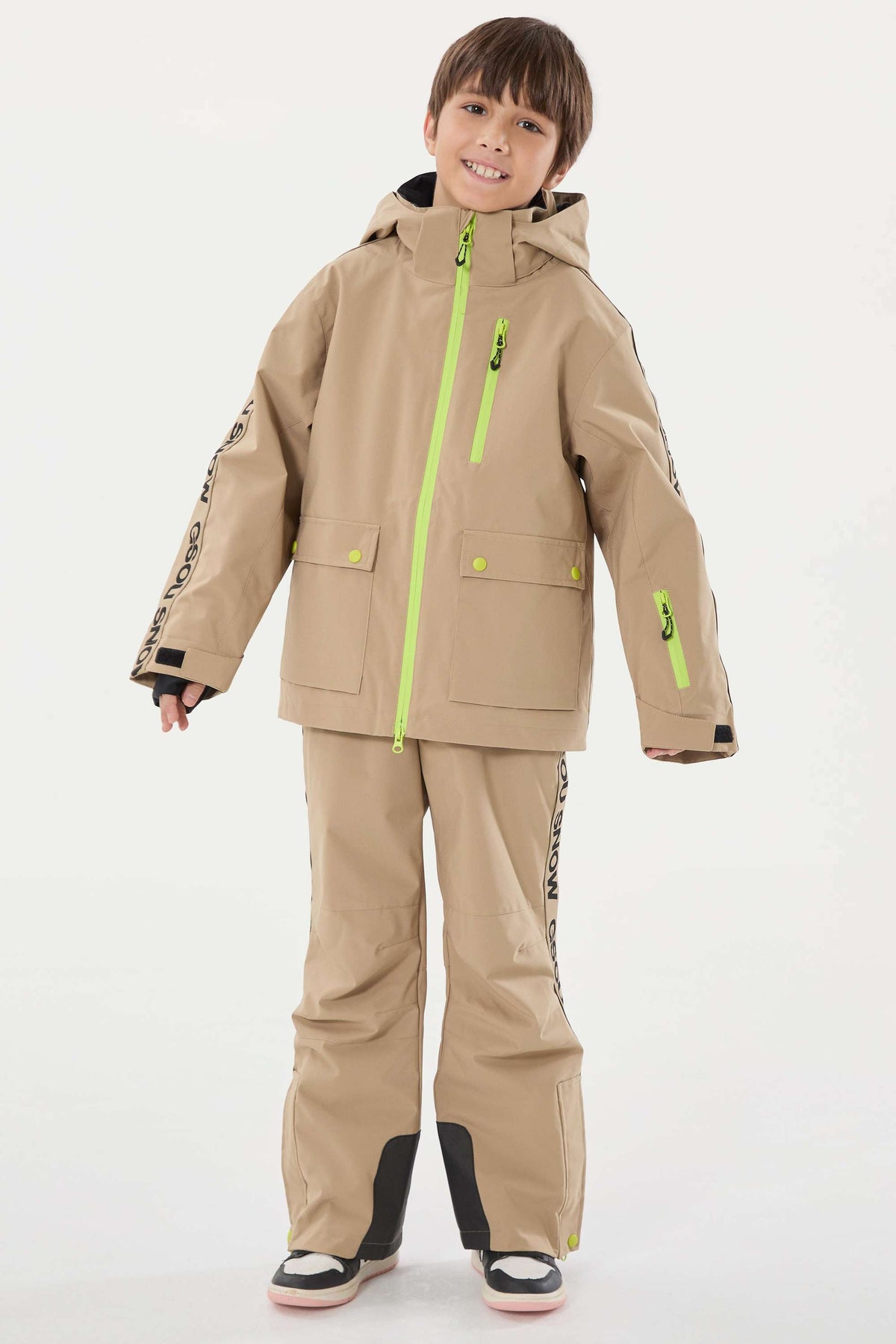 Kids' Khaki Waterproof Insulated Snowboard Jacket  With Contrast Zippers