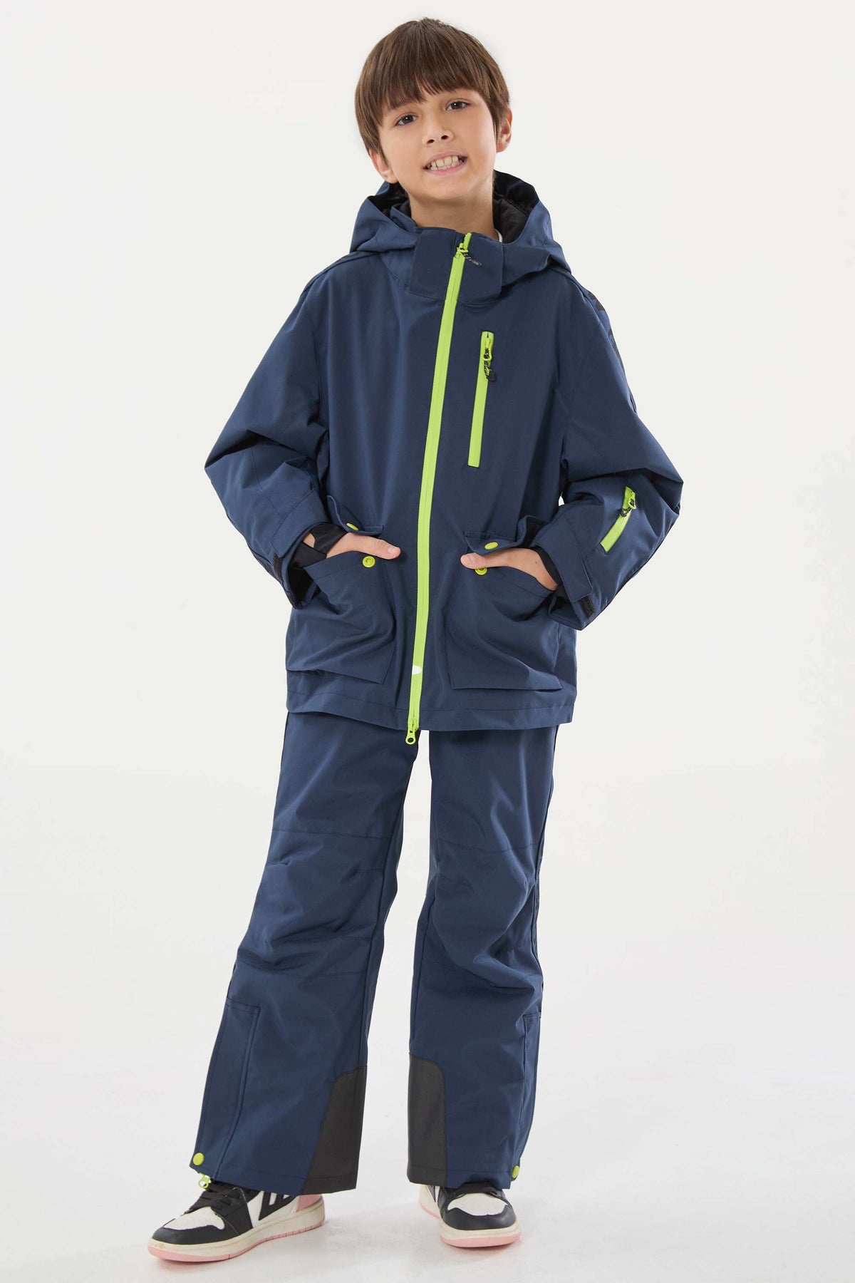 Kids' Navy Blue Sporty Logo Tape Waterproof Insulated Snow Jacket