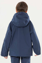 Kids' Navy Blue Sporty Logo Tape Waterproof Insulated Snow Jacket