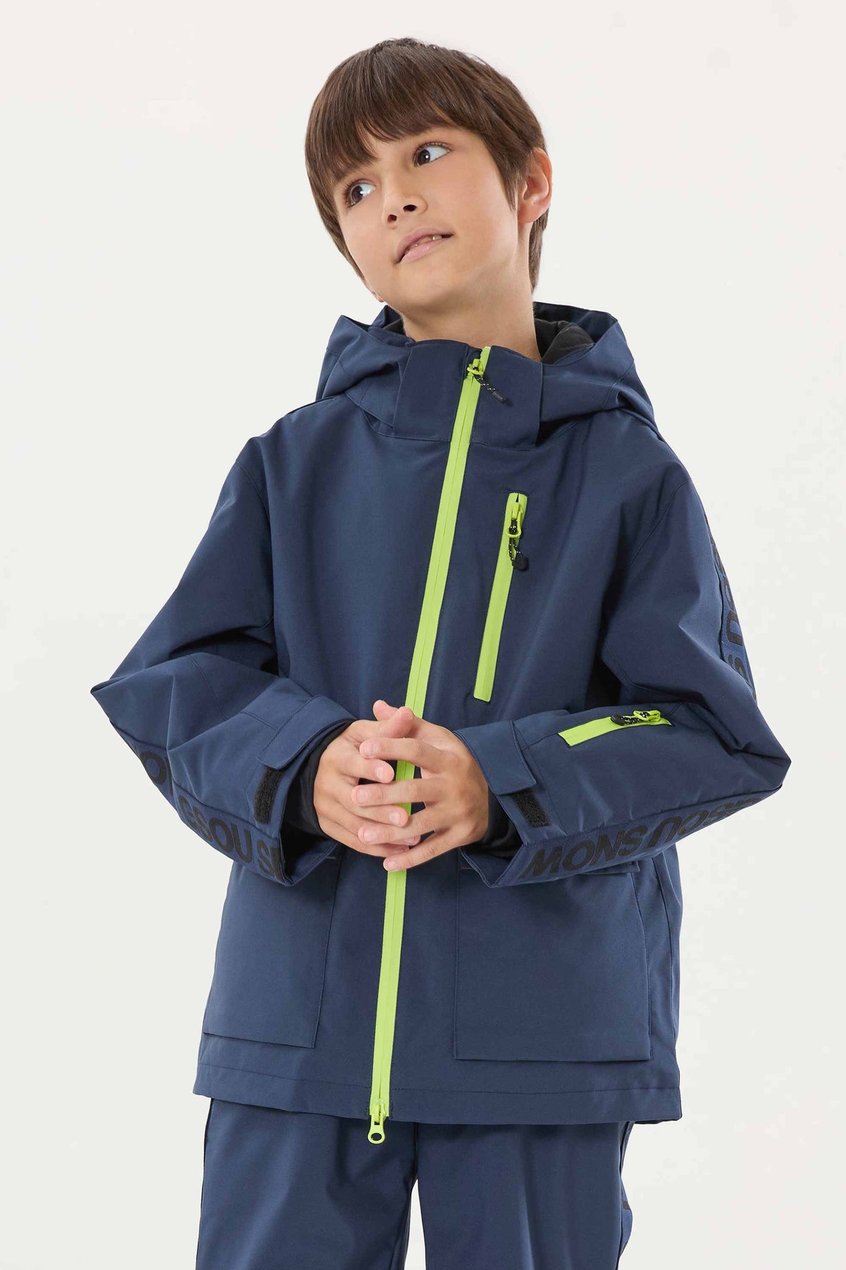 Kids' Navy Blue Sporty Logo Tape Waterproof Insulated Snow Jacket