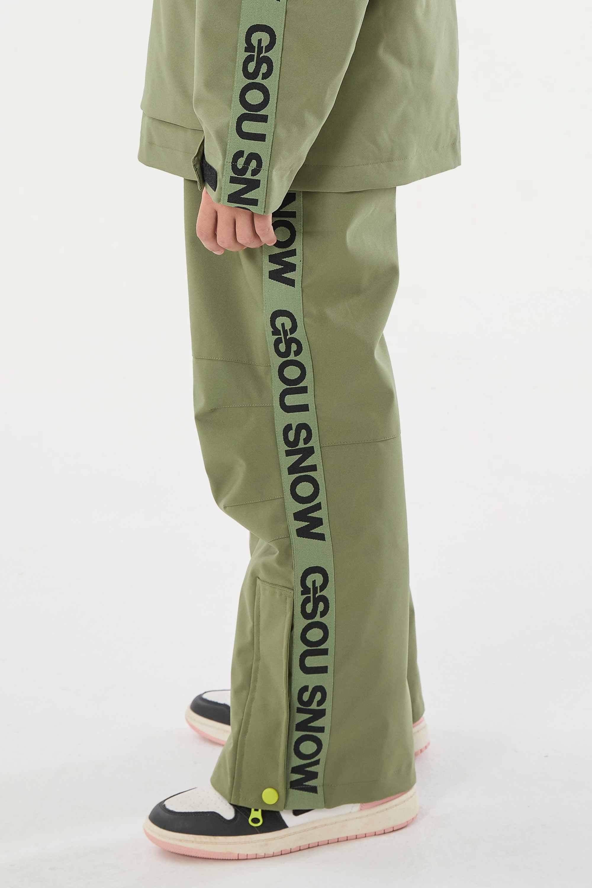 Army Green Insulated Ski Pants With Suspenders Snow Pants