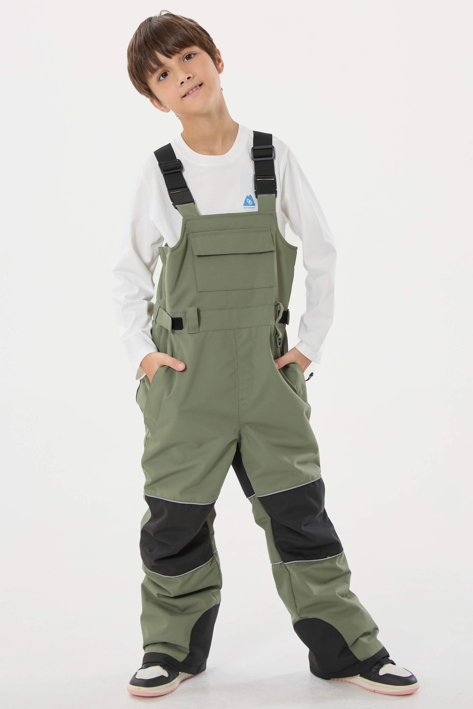 Army Green Reflective Workwear Ski Bibs Durable Snow Bibs Main image