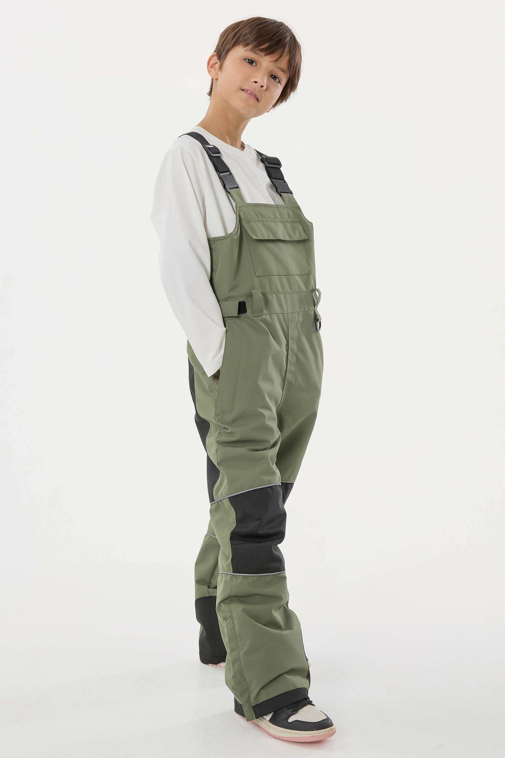 Army Green Reflective Workwear Ski Bibs Durable Snow Bibs