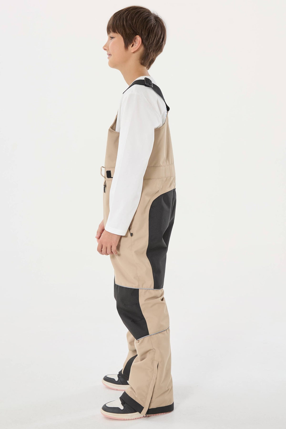 Boys’ Khaki Reflective Durable Workwear Snow Bibs
