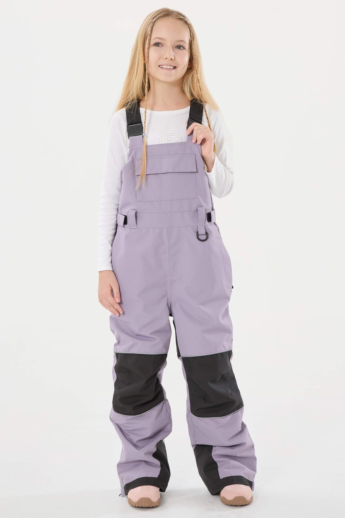 Girls’ Army Green Reflective Durable Workwear Snow Bibs