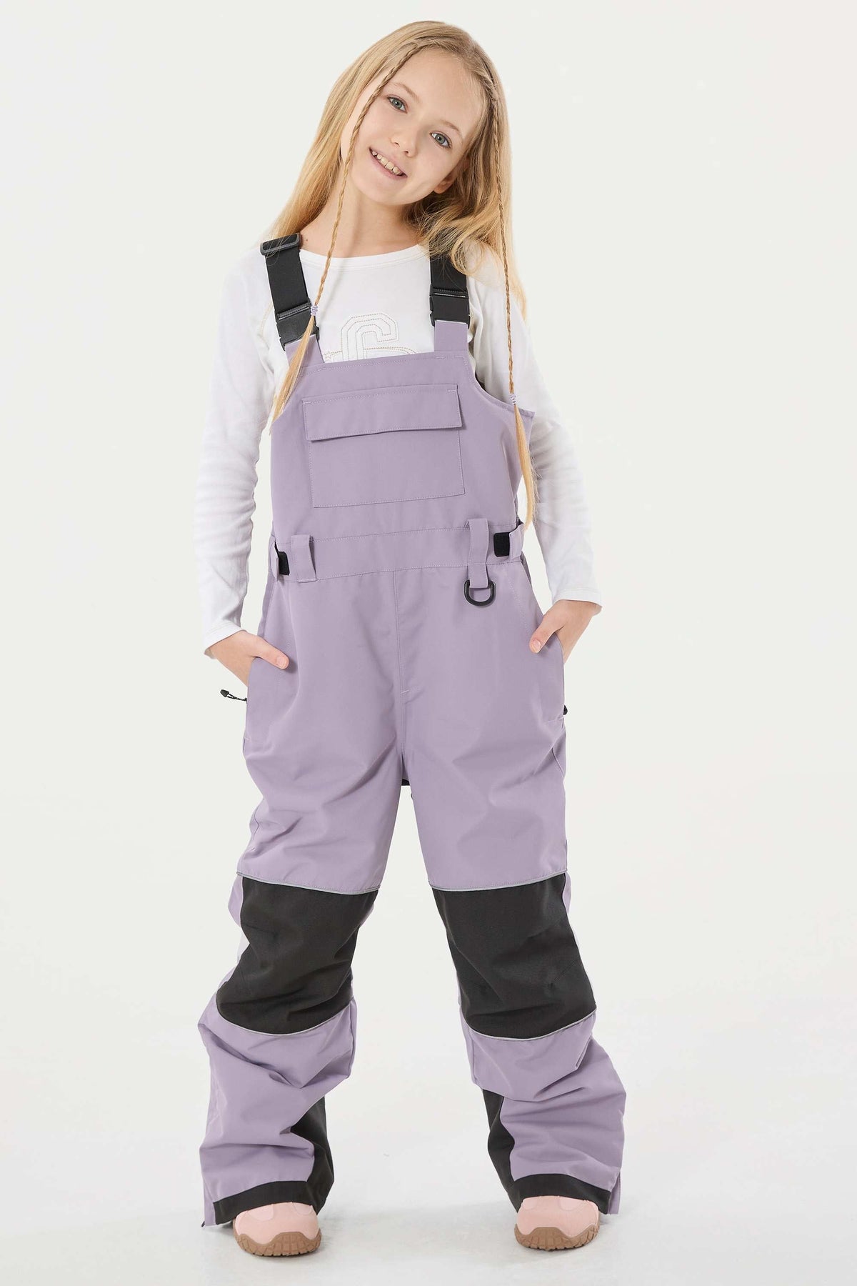 Girls’ Black Reflective Durable Workwear Snow Bibs