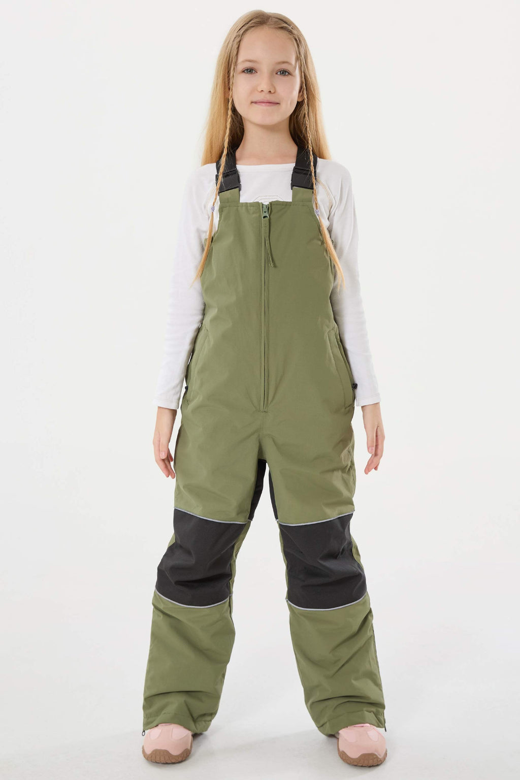 Off White Reflective Waterproof Ski Bibs Durable Snow Bibs