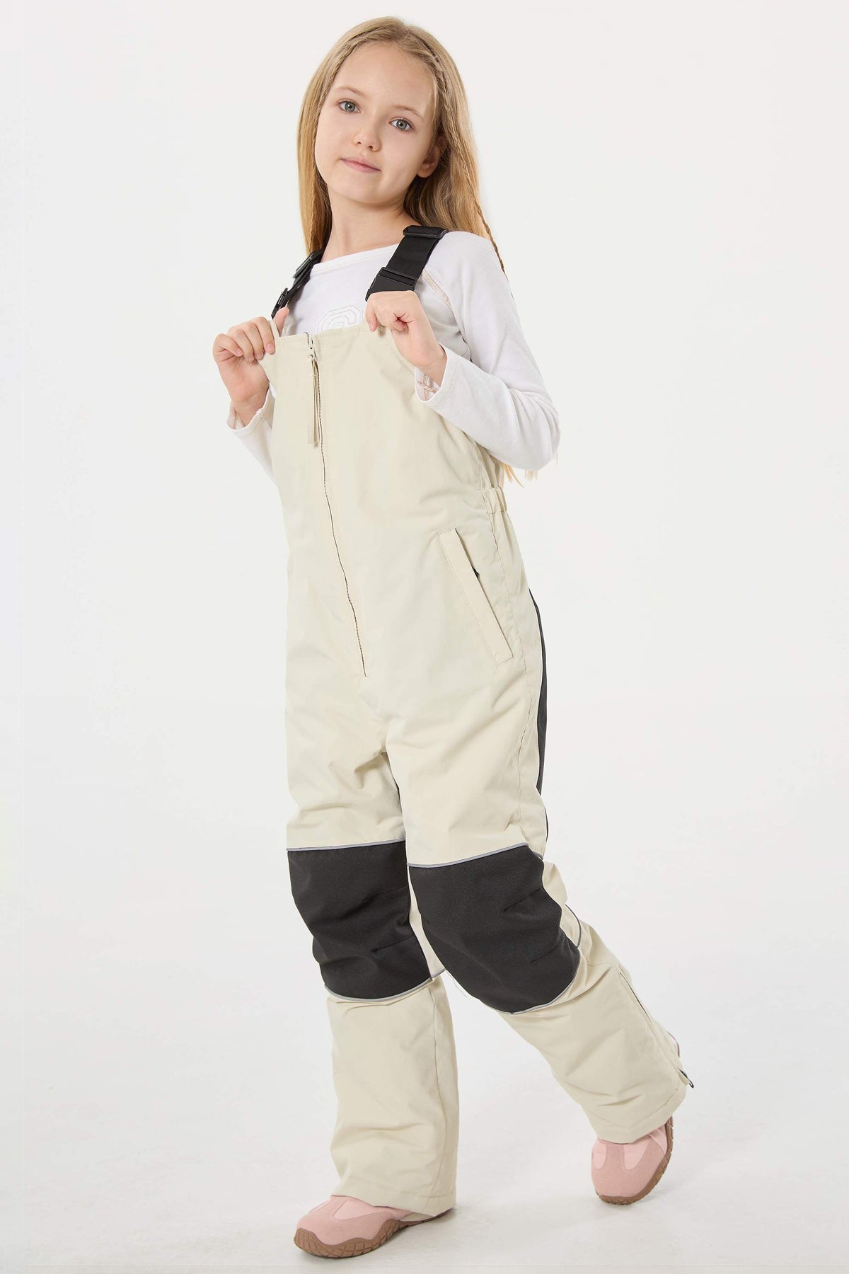 Girls’ Sky Blue Insulated Snow Bibs Pants With Reflective Knee Strips