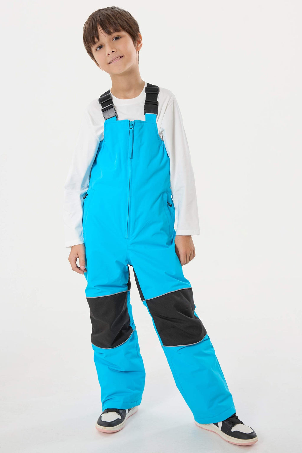 Sky Blue Reflective Waterproof Ski Bibs Durable Snow Bibs