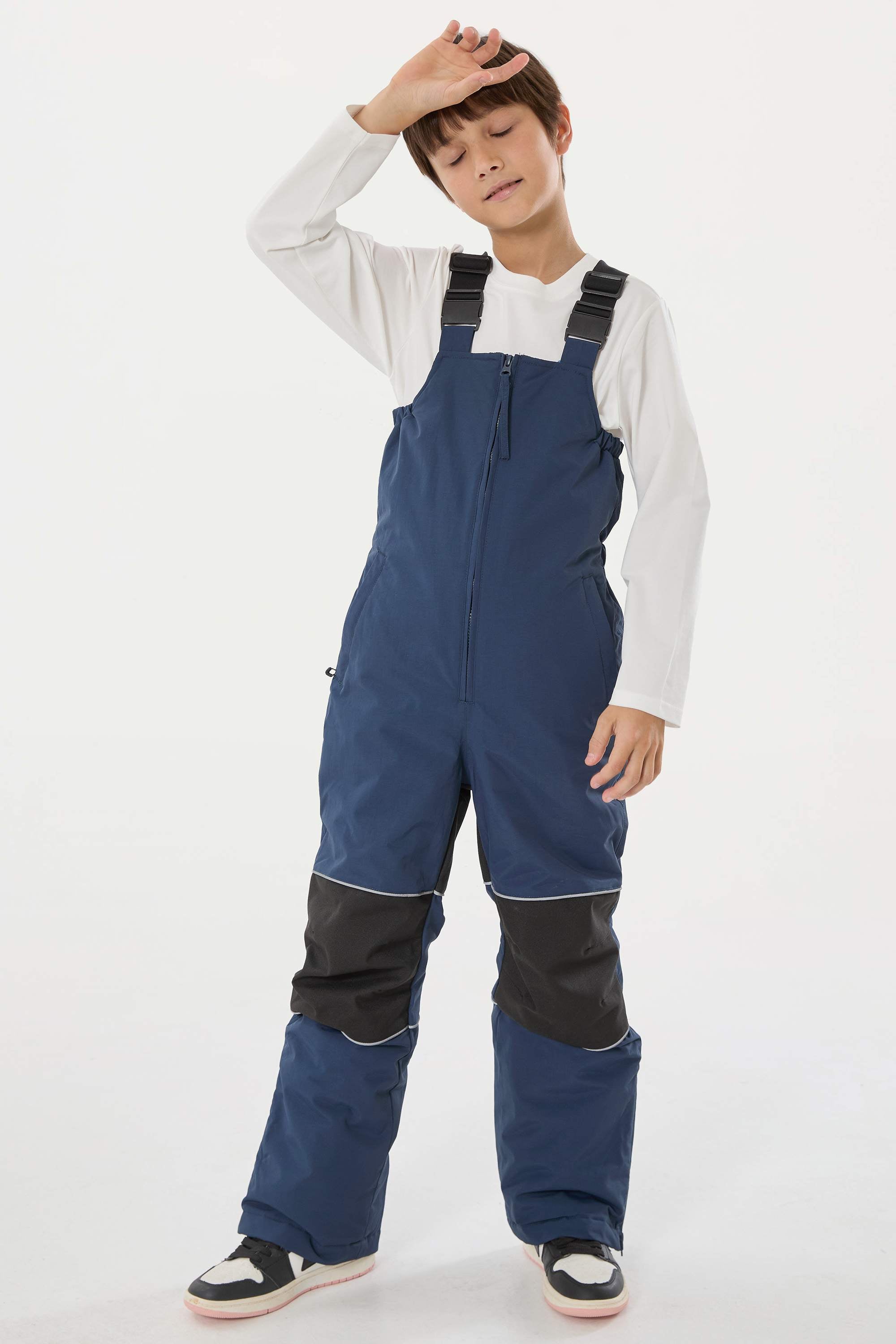 Navy Blue Reflective Waterproof Ski Bibs Durable Snow Bibs Main image
