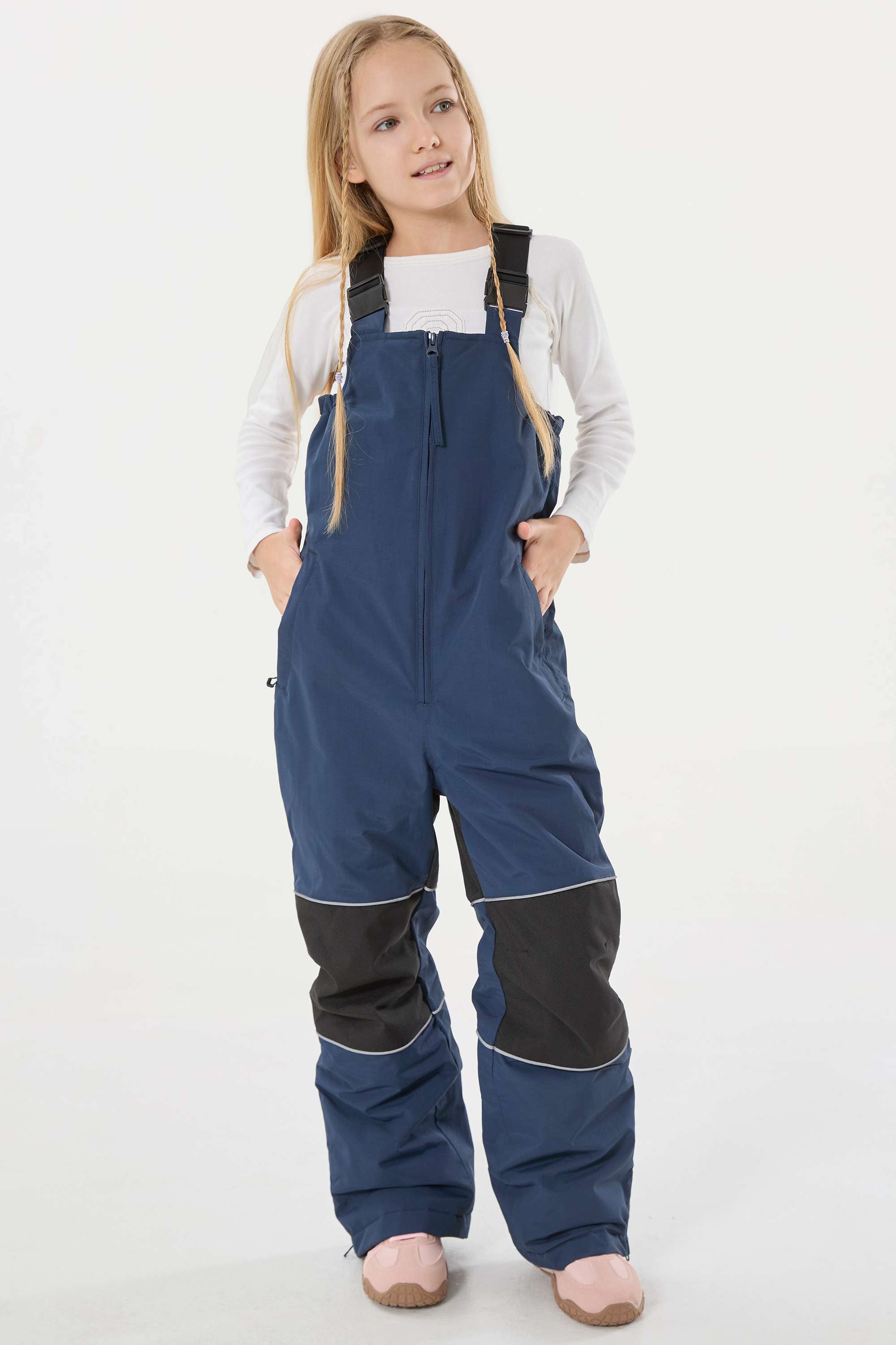 Navy Blue Reflective Waterproof Ski Bibs Durable Snow Bibs Main image