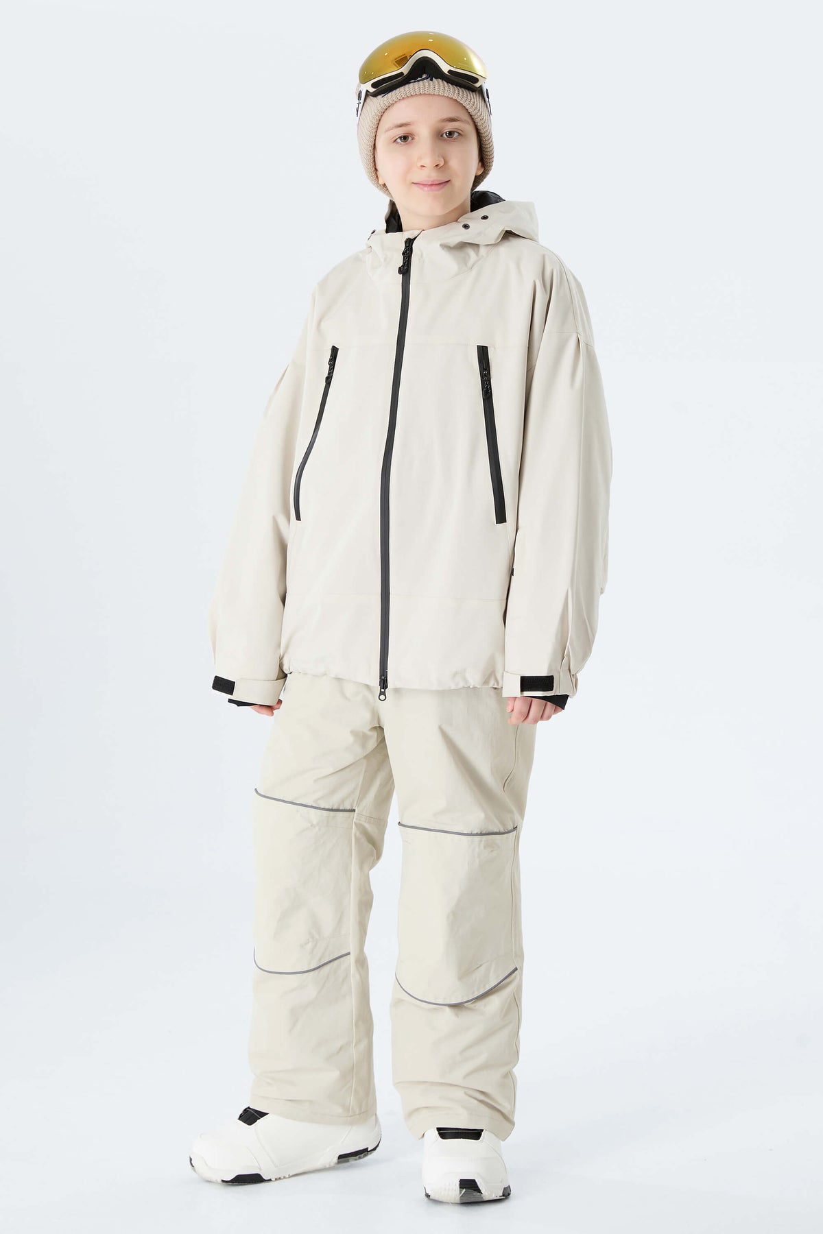 Boys' Off White Reflective Piping Insulated Snow Pants