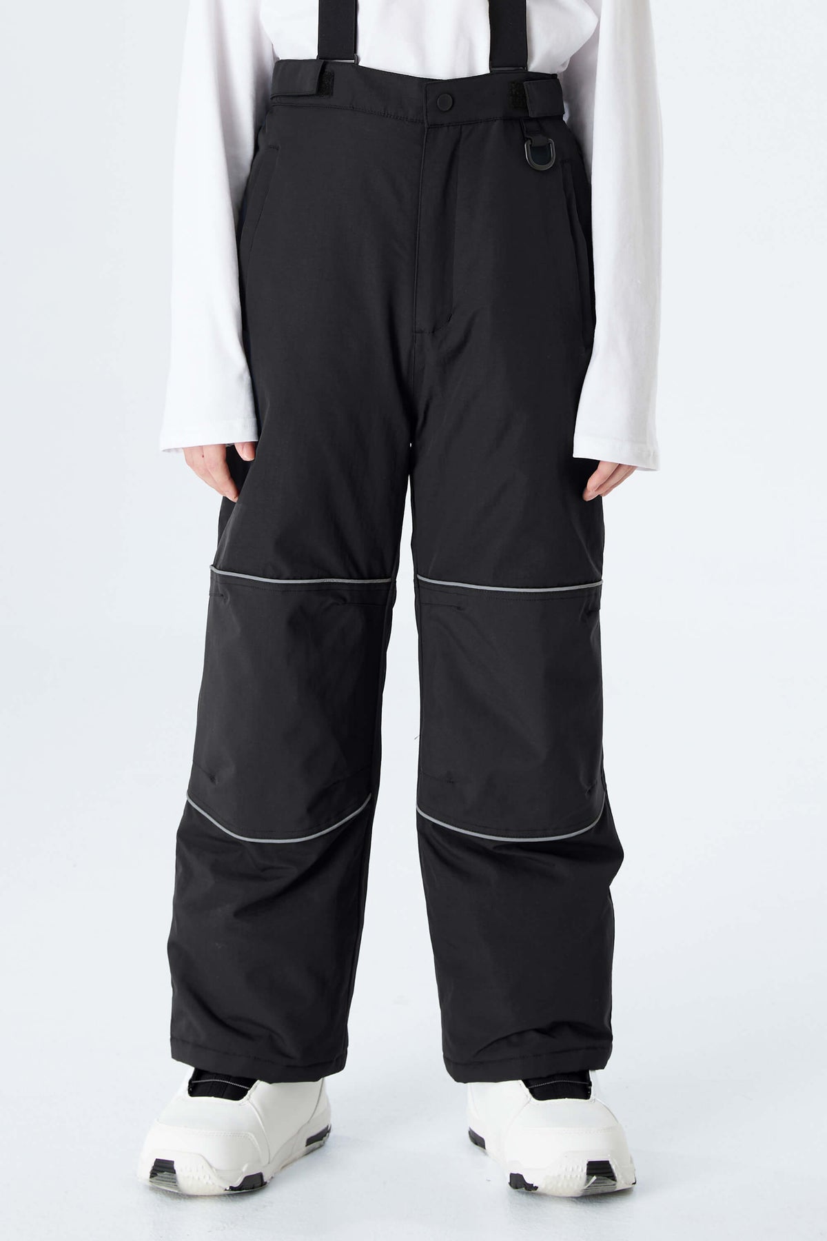 Boys' Gray Reflective Piping Insulated Snow Pants
