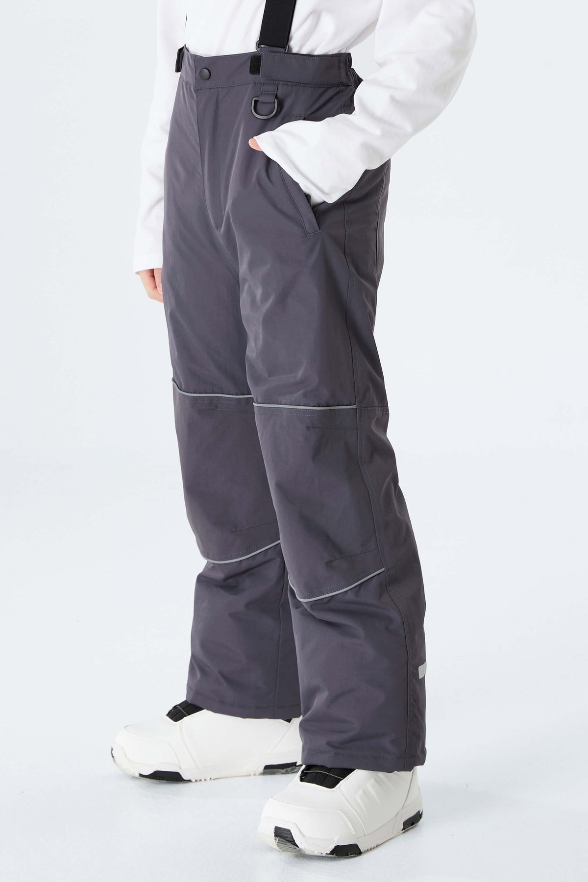 Boys' Gray Reflective Piping Insulated Snow Pants
