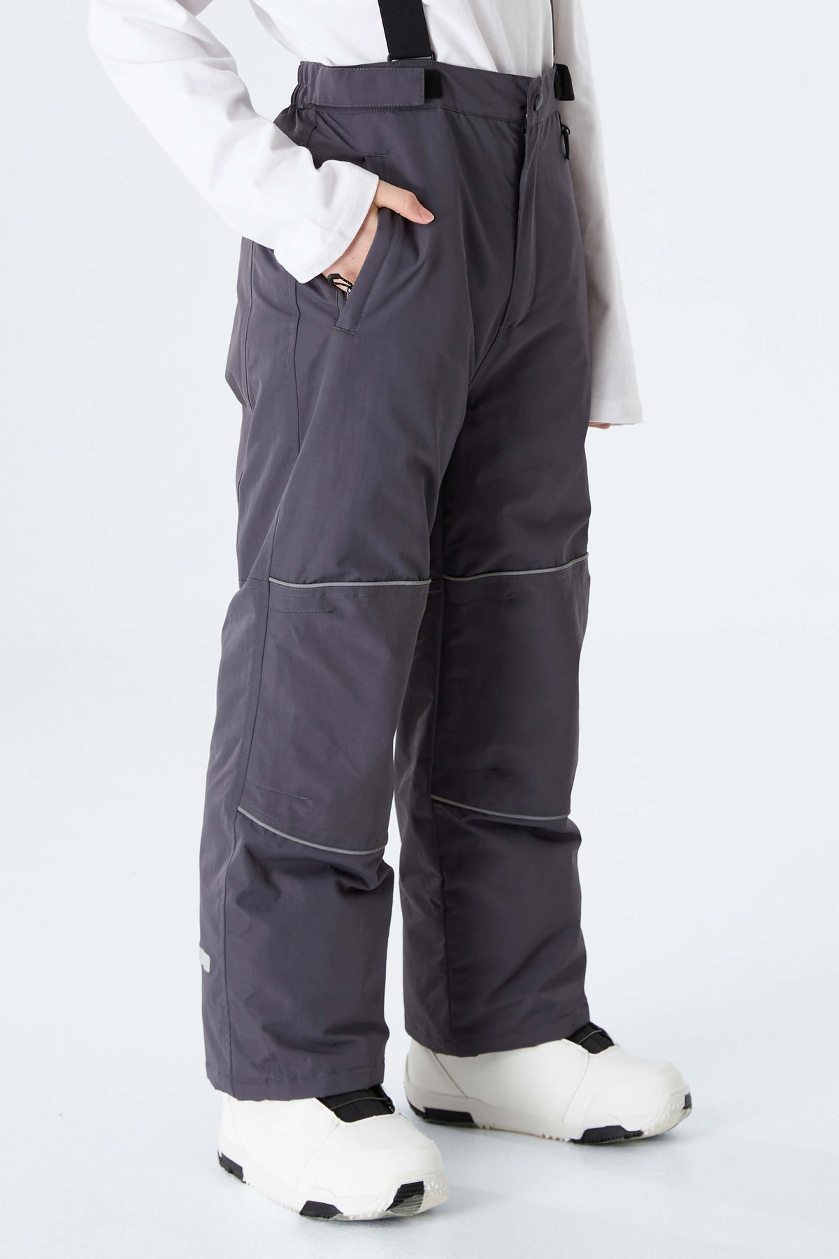 Boys' Off White Reflective Piping Insulated Snow Pants