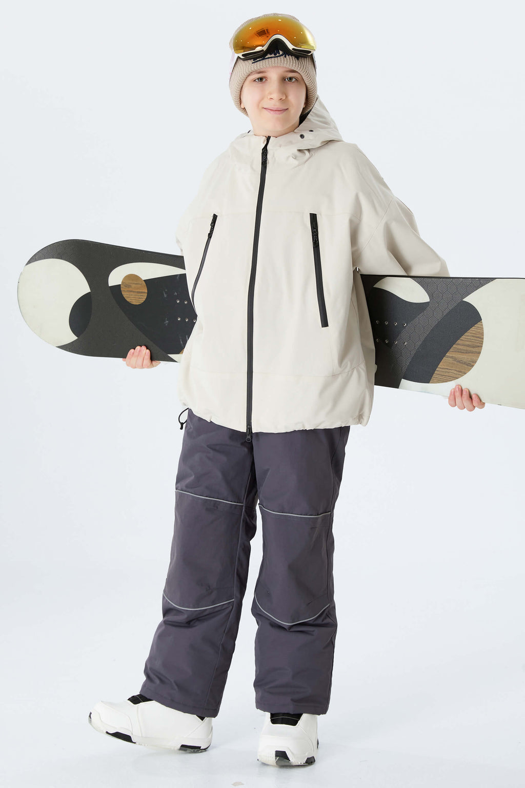 Boys' Gray Reflective Piping Insulated Snow Pants