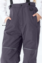 Girls' Gray Reflective Piping Insulated Waterproof Snow Pants