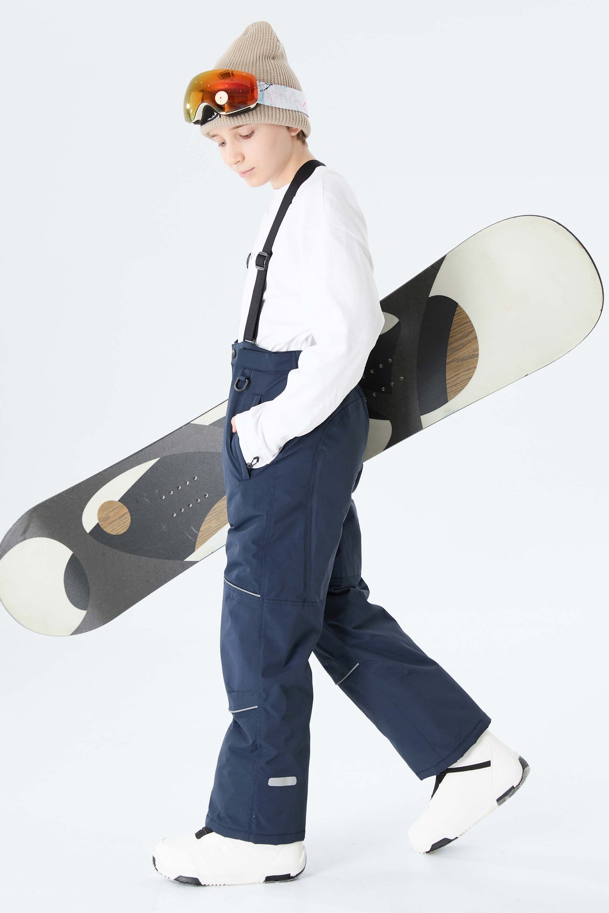 Boys' Navy Blue Reflective Piping Insulated Snow Pants